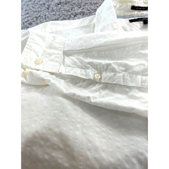 Marc Anthony Womens Top Button-Up Long Sleeves Roll-Up Cuff  White Textured Smal - Picture 5 of 9